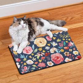 Dog Feeding Mat for Floors Absorbent, Colorful Floral Dog Food Mat for Food and Water - Quick Dry Dog Bowl Mats Pet Feeding Mats, Floors Non-Slip Boho Dog and Cat Placemat Pet Supplies 12" X 20"