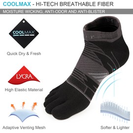 Kfit Toe Socks for Men Women COOLMAX Running Five Finger Socks Ankle Athletic Quick Dry Breathable Anti-Blisters 3 Pairs