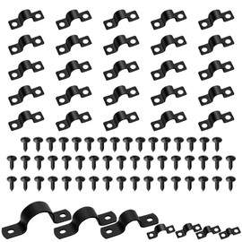 Mardatt 25 Set 3/8"(10mm) Two Hole Pipe Strap Clamp, Carbon Steel Rigid U Bracket Clamps U-Tube Strap Clamp Conduit Clamps with Self-Tapping Screws for Pipe Fixing, Black