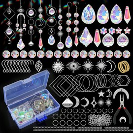 CREATCABIN 200Pcs DIY Suncatchers Making Kits Crystal Sun Catcher Kit Prism Suncatcher Supplies Craft Stained Glass Window Hanging with Rainbow Maker Pendant for Adults Indoor Outdoor Garden Decor