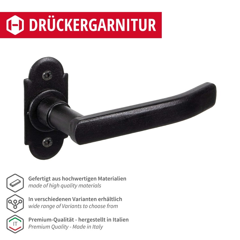 GedoTec Door Handle Wrought Iron Door Fitting Antique Black Door