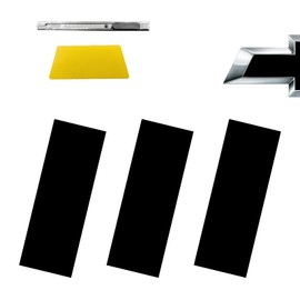 GolTHd 3PCS Vinyl Wrap Stickers with Spatula and Cutter, Compatible with 11.8" x 4" Chevy Emblem Overlay Decals DIY Modification Waterproof Universal Decoration (Matte Black)