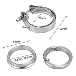 Bohaner 2.5" Inch 63mm Stainless Steel V-Band Clamp & Flat Flanges Kit Exhaust Pipe
