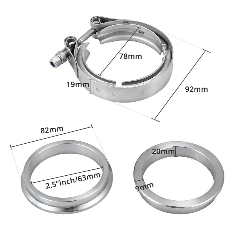 Bohaner 2.5" Inch 63mm Stainless Steel V-Band Clamp & Flat