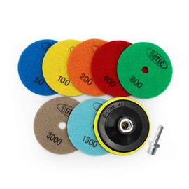 BGTEC Diamond Dry Polishing Pads for Granite Marble Mixed Grains 7 Pieces Pads with 1 Piece M14 Plastic Back and 1 Piece Round Shaft Adapter
