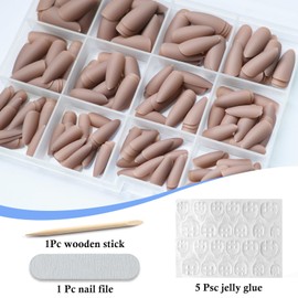 Lifextol 240PC Almond Press on Nails Medium Length Fake Nails Brown Matte Almond Nails Press on Nail Short Stiletto False Nail Tips Colored Artificial Fingernail & Nail Glue Adhesive Tab for Women-Q