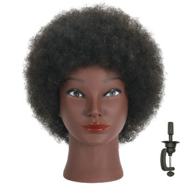 RIHANNAHAIR Kinky Curly 100% Real Human Hair Mannequin Head with Stand Manikin Cosmetology Training Doll Head for Hairdresser Practice Braiding Styling Coloring Bleaching Dyeing Curling Cutting Updos Display