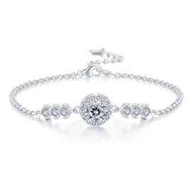 1CT Dainty Moissanite Starry Hand Bracelet for Women 18K White Gold Plated S925 Chain Jewelry for Mother Love Friend Mother’s Day Birthday Gift for Her 7+2inch