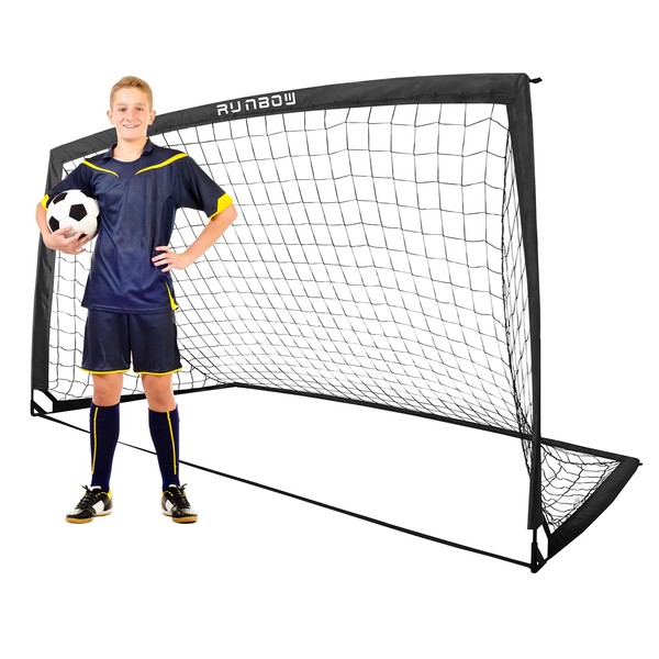 RUNBOW 9x5 ft Portable Kids Soccer Goal for Backyard Adult Junior Large Practice Soccer Net with Carry Bag (9x5ft, Black, 1 Pack)