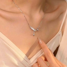 Xmsrn Vintage Crystal Leaf Pendant Necklace Rhinestone Bell Orchid Dangle Necklace Crystal Leaf Choker Necklace Silver Cz Rhinestone Leaf Flower Necklace for Women
