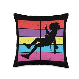 Rock Climbing Women Harness Freeclimbing Partner Rope Retro Mountain Climbing Boulderer Women Throw Pillow, 16x16, Multicolor