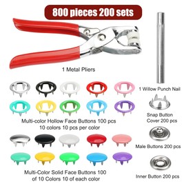 200 Sets Metal Press Studs with Pliers Press Stud Set with Fixed Buttons Tool Jersey Pliers Press Studs Without Sewing for DIY Clothing, Baby Children's Clothing, Clothing Repair, 9.5 mm, 10 Colours