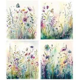 SASMOIYUG Pack of 4 Paint by Numbers Adults, Paint by Numbers Flowers with 6 Brushes and Acrylic Paint, Wrinkle-Free Canvas Kit, DIY Hand Painted Oil Painting Kit, 25 x 30 cm, Without Frame (F)