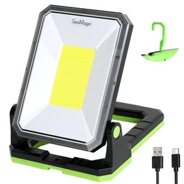 SEAMAGIC 1300LM LED Magnetic Work Light, 6500K, 180 Degree Rotating Work Light, 3 Modes, 4000mAh Rechargeable Work Light with Folding Bracket, Hook for Workbench Lighting, Maintenance Lighting