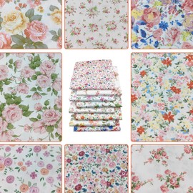 LetCart Sewing Patchwork Fabric, 8 Pieces Flowers 50 x 50 cm Cotton Printed Fabric Set Cotton Small Scrap Fabric for DIY, Crafts (Pink)
