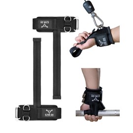 2-in-1 Weight Lifting Straps with D Ring, 7mm Neoprene Padded Wrist Support for Men & Women, Heavy Duty Gym Wrist Straps & Cable Machine Attachment for Gym, Powerlifting, Rows, Pull-ups (Black)