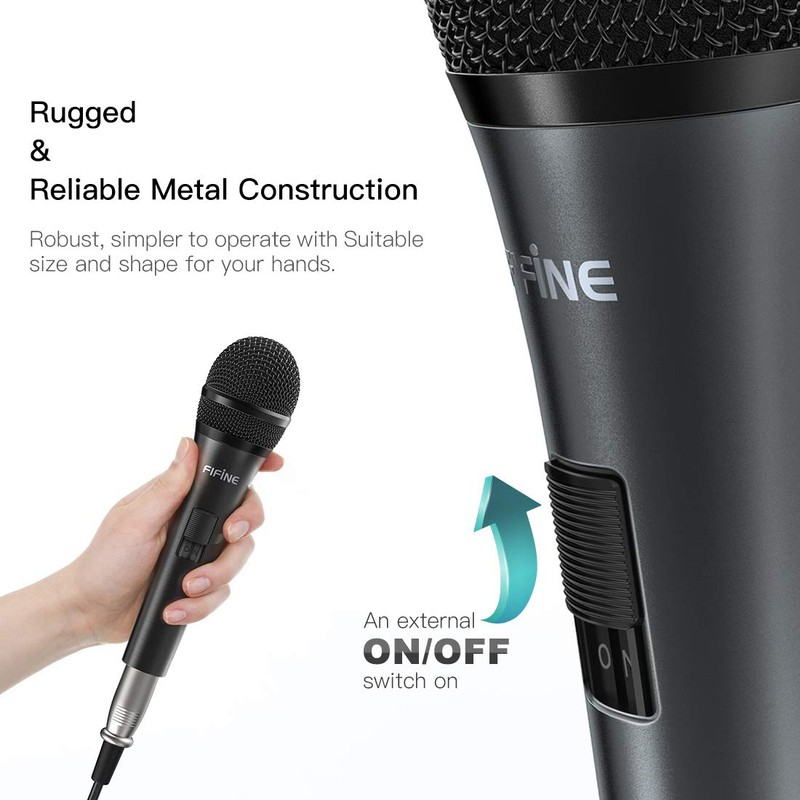 FIFINE Karaoke Microphone, Dynamic Vocal Microphone for Speaker, 6.35MM Wired