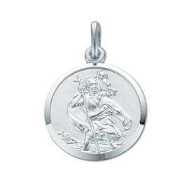Sterling Silver Medium Round St Christopher Pendant On A 18 Inch Snake Necklace