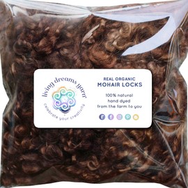 Real Mohair Locks. Organic Hand Dyed Wool Fiber for Doll Hair and Wigs, Felting, Blending, Spinning, Wallhangings and Embellishments. Brown, 1 Ounce (28g)