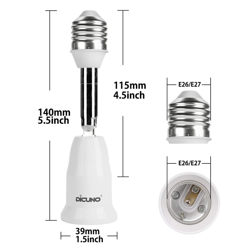 DiCUNO E26 4.5 Inch/11.5CM Extension Socket Extender Adapter, E26 to