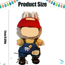 3PCS Accessories Set, Red Hat with Yellow Sweater and Blue Suspenders, Outfit for Plush Dolls, Cute Collectible Display and Photo Prop, Gift for Kids and Trend Enthusiasts