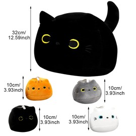 WFKKMEQ Cat Plush Toy, 32CM Plushie Throw Pillow with 4 Kitten Stuffed Animal Doll Cartoon Stuffed Toy Cushion Doll Plushie Toy Plush Doll Cuddly Animals Dolls Hugging Pillow Gift for Kids