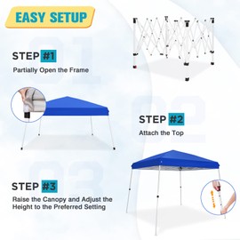 COOS BAY Outdoor Instant Easy Setup Canopy Tent with Wheeled Bag, Portable Pop up Slant Leg Beach Canopy Folding Sports Shelter 8x8 Top 10x10 Base, Blue