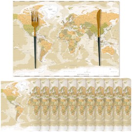 100 Pcs Disposable World Map Paper Place Mats Vintage World Map for Old Paper Retro Style Decorative Travel Adventure Table Mat for Geography Learning Education Traveler Themed