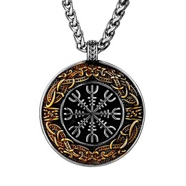 LOBON Viking Aegishjalmur Necklace for Men Women Nordic Mythology Amulet Pendant Stainless Steel Gold Color Necklace Jewelry