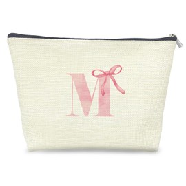 Udinaz Initial Makeup Bag Letter M Monogram Makeup Bags for Women, Pink Bow Cosmetic Bag, Preppy Makeup Bag, Aesthetic Makeup Bag, Preppy Stuff, Coquette Stuff, Girly Makeup Bag, Pink Makeup Pouch