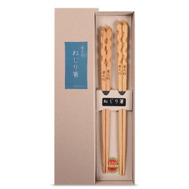 Yaku-sugi Luxury Twist Couple Chopsticks 9 inches/9.1 inches, Pair Set, Gift Boxed, Yaku-sugi Natural Wood, Made in Japan, Celebration, Gift, Present, Gift Item, Matching Pair, Marriage, Registration