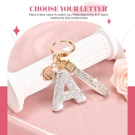 Initial Letter Keychain for Women Girls, Bling cute KeyChain for Car Key Accessories Lanyard and Backpack Bag，Perfect Gift (White-A)