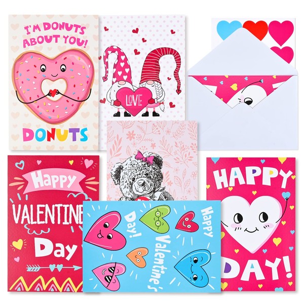 Giiffu 12 Pcs Valentine's Day Cards with Envelopes and Stickers, Pink Greeting Card for Hearts Day, Kids Classroom Exchange, Wedding Cards, Valentines Party Favor, 6 Designs