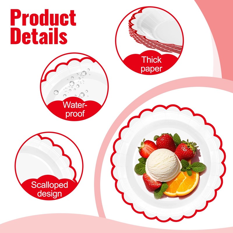30 Pcs Red Paper Plates(7 Inch & 9 Inch Respectively