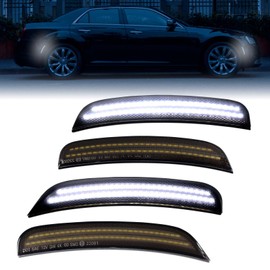 White LED Side Marker Lights for Chrysler 300 2015-2023 Front Rear Bumper Smoked Lens Fender DRL Indicator Signal Lamps, 4PCS