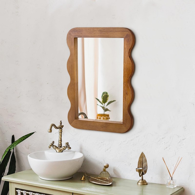 Wooden Mirror 16 X 12in Frame Walnut Brown Wood Rustic