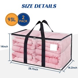 BlissTotes Moving Bags, Storage Bags with Zipper, Moving Bags Heavy Duty Extra Large, Moving Supplies, Clear Packing Bags, Reinforced Handles and Tag Pocket & Collapsible Moving Bags (93L)