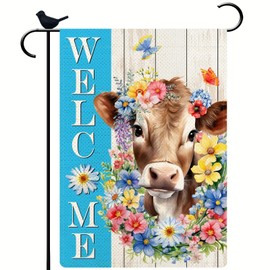 Spring Welcome Cow Garden Flag 12 x 18 inch Double Sided Outside decorations,Funny Cute Animal Small Garden Flags For Outdoor Yard Lawn