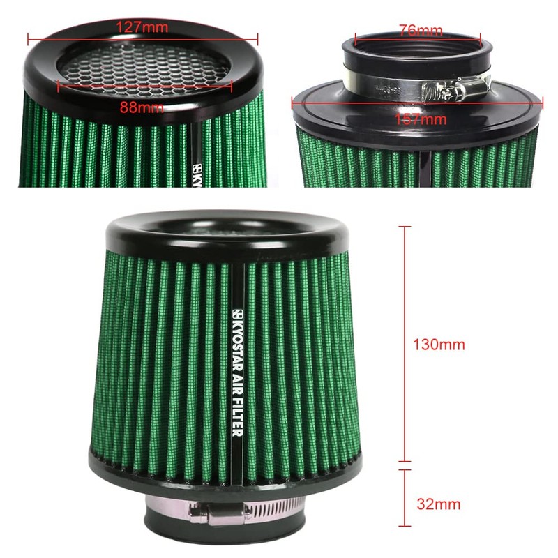 Kyostar Universal Green 3 Inch 76mm Air Intake Cone Filter