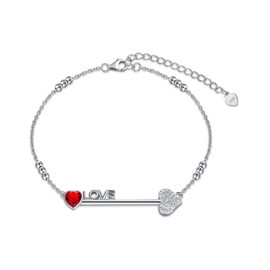 AOBOCO 925 Sterling Silver Bow and Arrow Love Anklet Bracelet - I Love You Forever Series Adjustable 7-9 in Charm and Cute Bracelet, Crystals from Austria Jewelry Gift for Women Best Friends