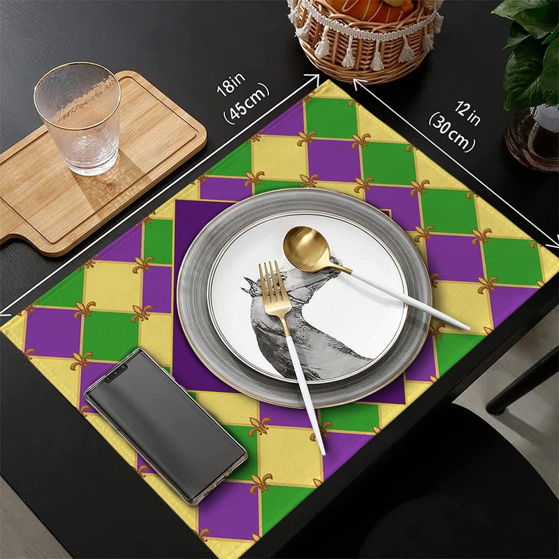 rouihot Mardi Gras Set of 6 Placemats for Dining Table,Gold