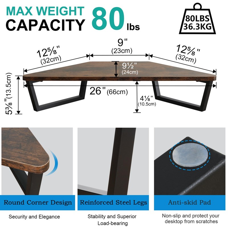 TEAMIX 26 inch Triangle Monitor Stand Riser, Desktop Corner Shelf