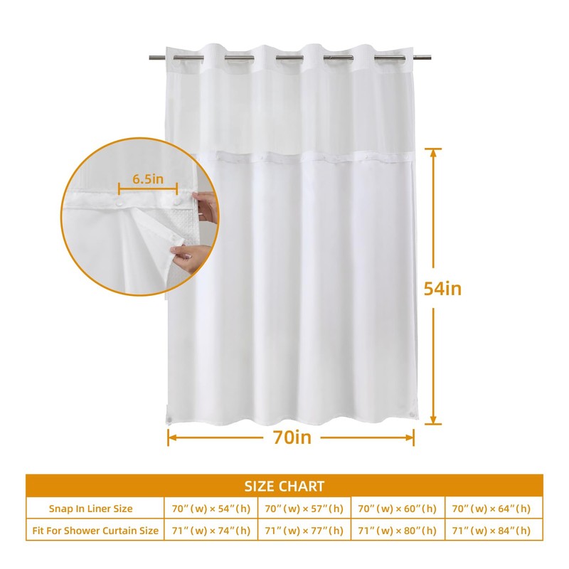 eachope 1 Pack Fabric Snap-in Shower Curtain Liner Replacement,Compatible with