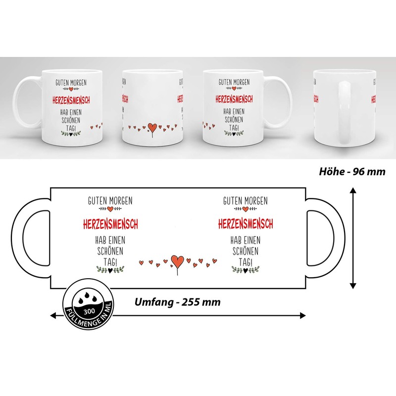 Tassendruck Tasse mit Spruch Guten Morgen HerzensMensch- Leben/Liebe/Geschenk/Familie/ - Weiß