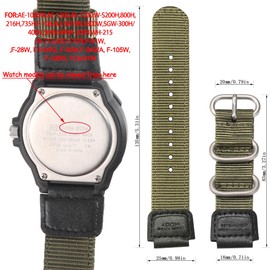 Nylon Bracelet Compatible with Casio W735H AQS810 AEQ110BW AE1200WH W800HG A158WA Heavy Duty Metal Ring Watch Strap 18 mm Replacement Wire Band, Resin, No Gemstone