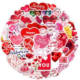 50 Pcs Valentine's Day Stickers for Kids Teens Adults Boys Girls Gift,Heart Stickers Pack for Laptop,Skateboard,Luggage,Car,Bike,Cup,Computer,Water Bottle Decor,Vinyl Waterproof Stickers