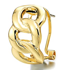 Hipster Gold Color Cuban Curb Chain Circles Link Statement Hoop Huggie Hinged Stud Earrings