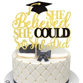1 decoración de pastel de She Believed She Could So She Did con tapa de graduado con purpurina, decoración de pasteles de graduación para adultos mayores 2023, suministros de decoración de fiesta temática de graduación 2023, suministros de decoración de 