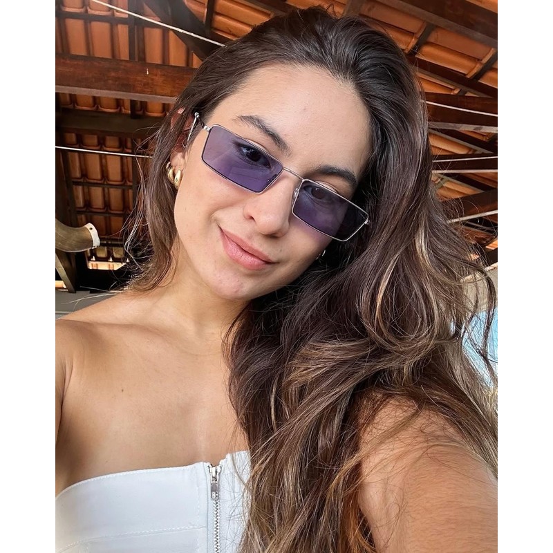 Laurinny Retro Small Narrow Rectangle Sunglasses for Women Men Trendy