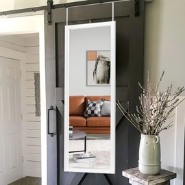 NeuType Full Length Mirror 47" x 16" Door Wall Mirror Wall Mount Over The Door Hanging Mirror with 2 Metal Hangers for Wall Bedroom Bathroom Living Room Decor (White)